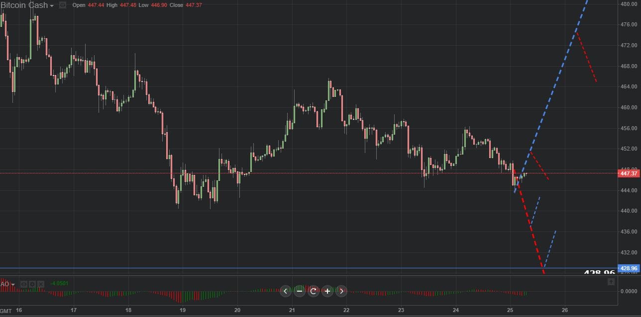 Previsión gráfica de Bitcoin Cash 25.10.2018.